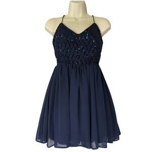Trixxi Navy Sequin Bodice Spaghetti Strap  Semi Formal Small Homecoming  Dress